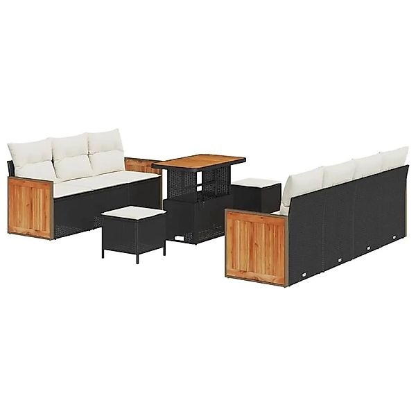 vidaXL Gartensofa-Set mit Kissen 13 Stk Schwarz und Creme Poly-Rattan 33652 günstig online kaufen