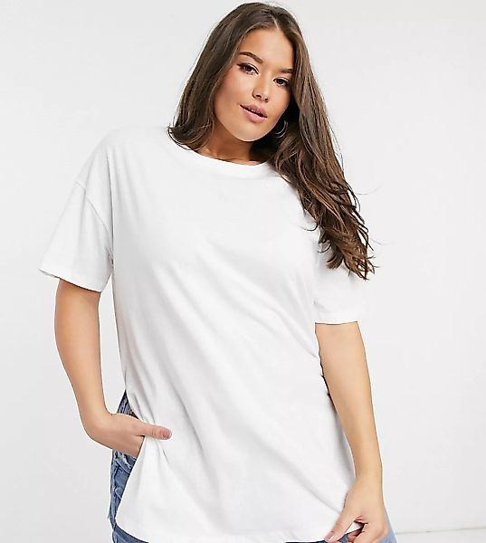 ASOS DESIGN Curve – Strukturiertes, langes T-Shirt mit seitlichen Schlitzen günstig online kaufen
