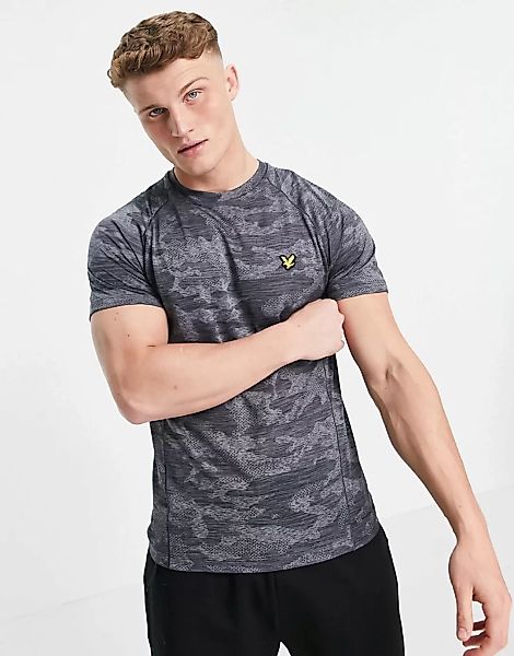 Lyle & Scott Sport – Sport-T-Shirt in Military-Muster-Grau günstig online kaufen