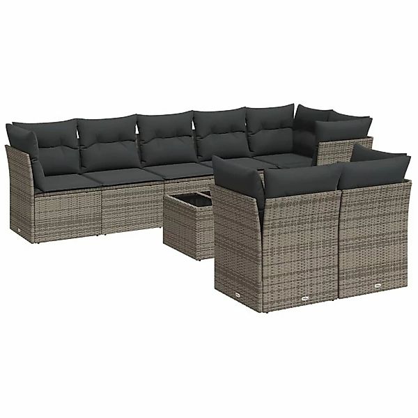 vidaXL 9-tlg Garten-Sofagarnitur mit Kissen Grau Poly Rattan Modell 36 günstig online kaufen