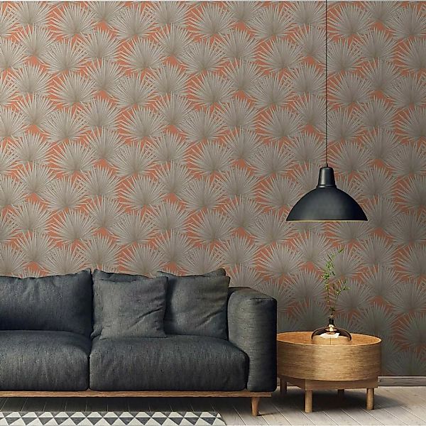 Bricoflor Tapete für Wohnzimmer in Terracotta Moderne Vliestapete mit Palme günstig online kaufen
