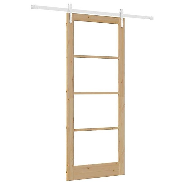 vidaXL Schiebetür Braun 86 x 211 cm Holz und Metall 3332369 günstig online kaufen