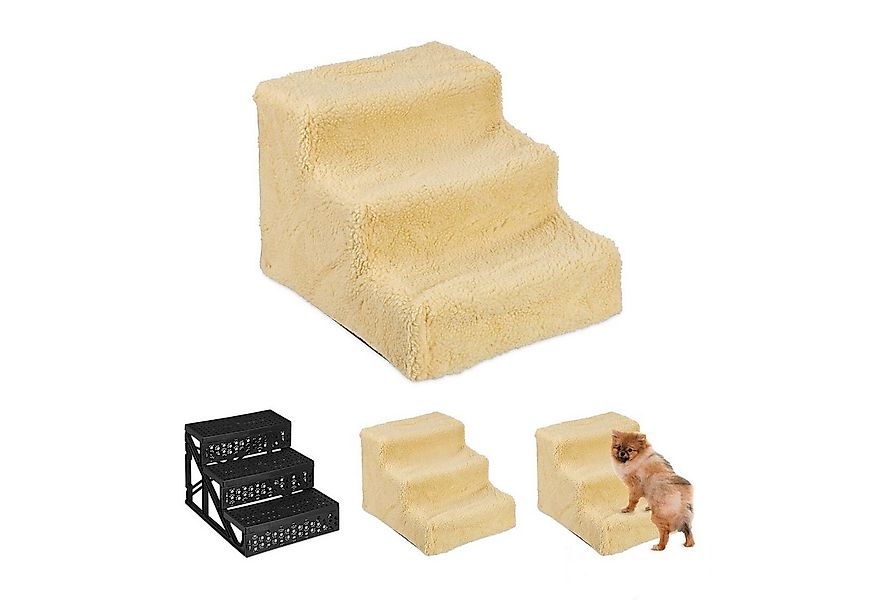 relaxdays Haustiertreppe Hundetreppe 3 Stufen, Beige günstig online kaufen