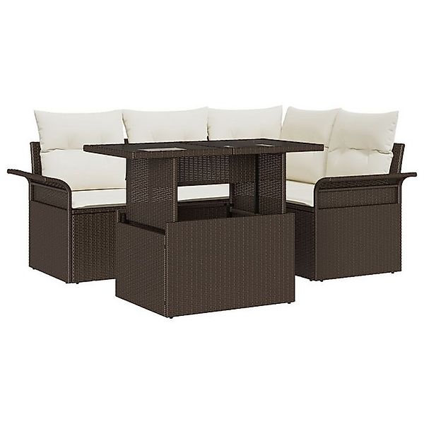 vidaXL Loungesofa 5-teiliges Garten Sofa Set mit Kissen Braun Poly Rattan, günstig online kaufen