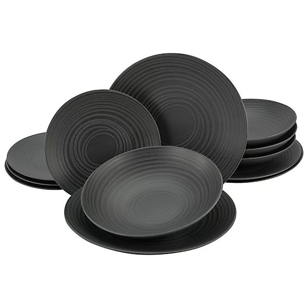 CreaTable Tafelservice Lava Stone schwarz Keramik 12 tlg. günstig online kaufen