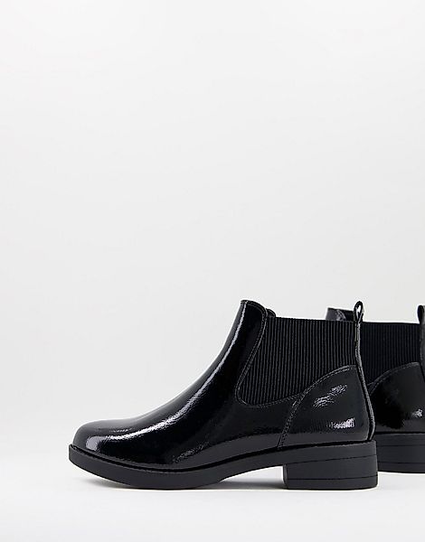 New Look – Flache Chelsea-Stiefel in schwarzer Lackoptik günstig online kaufen