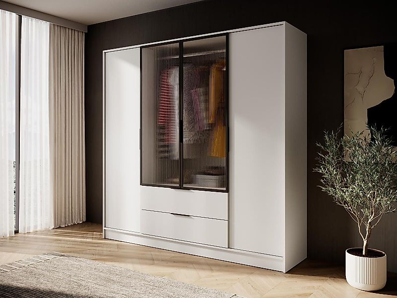Compleo Drehtürenschrank mit geriffelten Glastüren, Designer günstig online kaufen