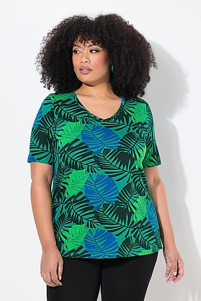 Ulla Popken Longshirt T-Shirt Blätter A-Linie günstig online kaufen