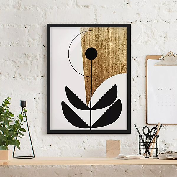 Bild mit Rahmen Abstrakte Formen - Blume Gold günstig online kaufen