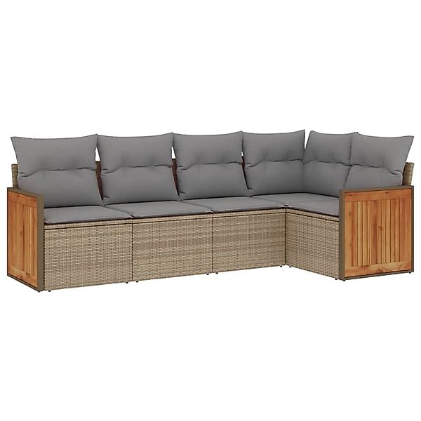 vidaXL 5-Tlg Garten-Sofagarnitur mit Kissen Beige Poly Rattan 3227627 günstig online kaufen