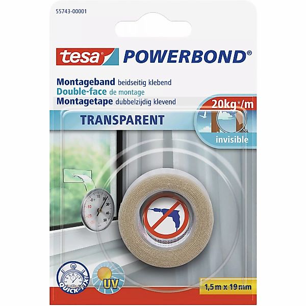 Tesa Powerbond Montageband Transparent 1,5 m x 19 mm günstig online kaufen