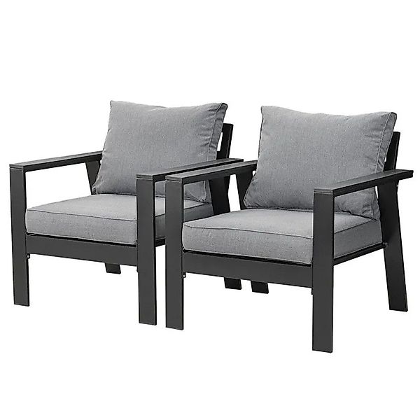 MeXo Gartenstühle 2er Set Aluminium Wetterfest Hochlehner Grau günstig online kaufen