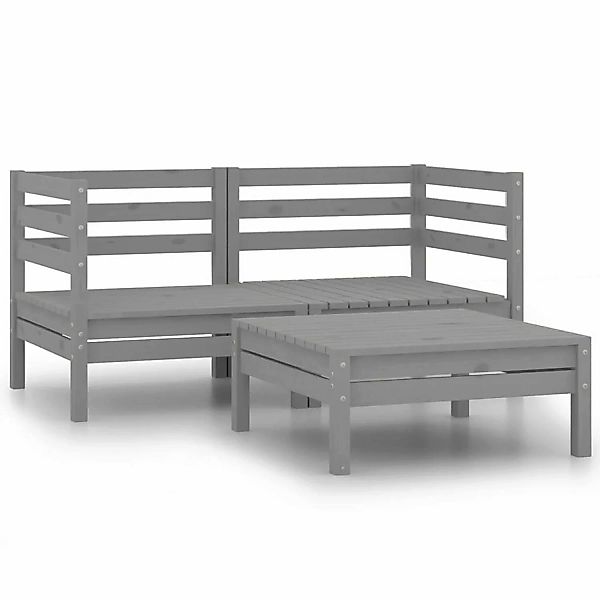 3-tlg. Garten-lounge-set Grau Kiefer Massivholz günstig online kaufen