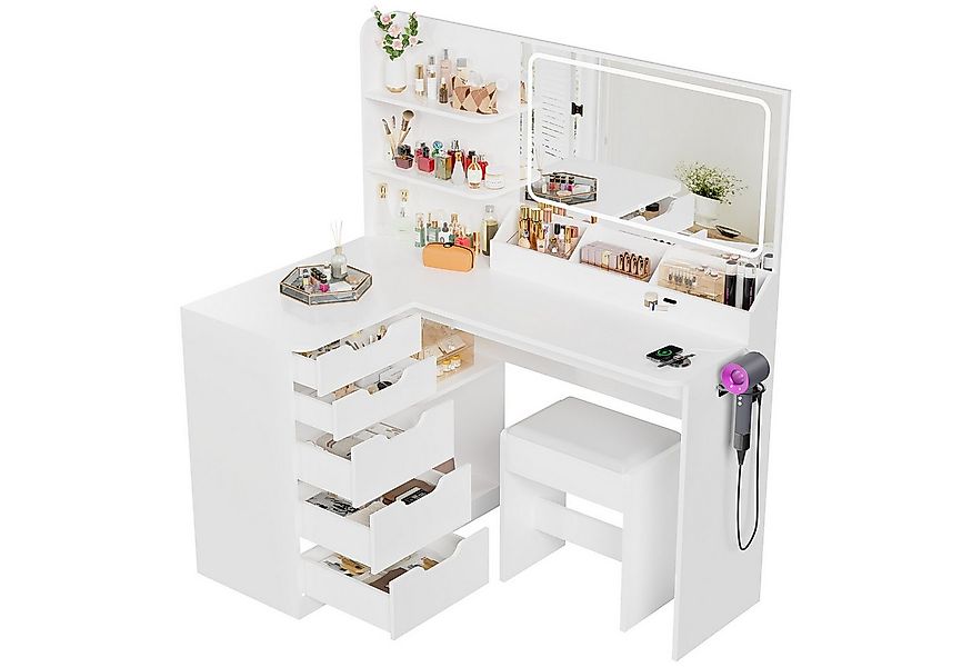 Furnicopia Schminktisch LED-Schminktisch mit großer Ablagefläche und Hocker günstig online kaufen
