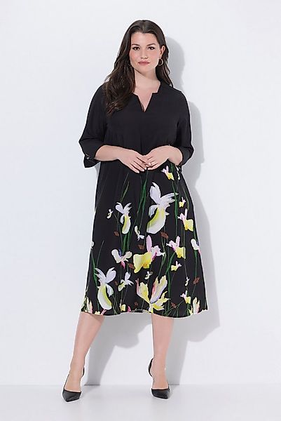 Ulla Popken Midikleid Lyocell-Maxikleid Blüten Tunika-Ausschnitt 3/4-Arm günstig online kaufen