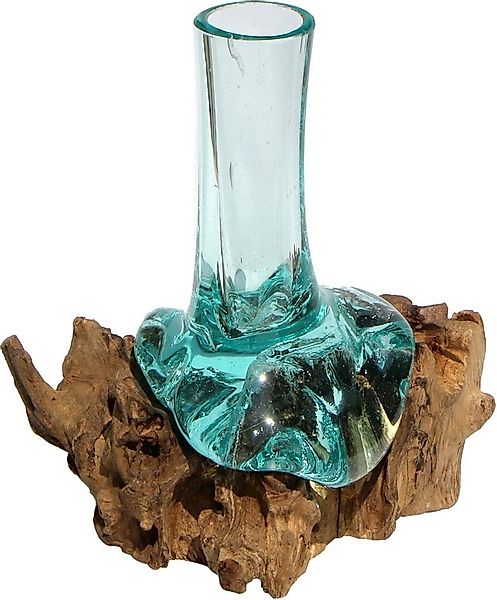 Wogeka Dekovase Glas-Vase 20cm auf Wurzelholz Kanne Teakholz Gamal Bali günstig online kaufen