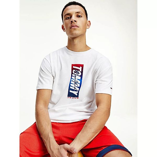 Tommy Jeans – Kastiges T-Shirt mit vertikalem Logo vorn in Weiß günstig online kaufen