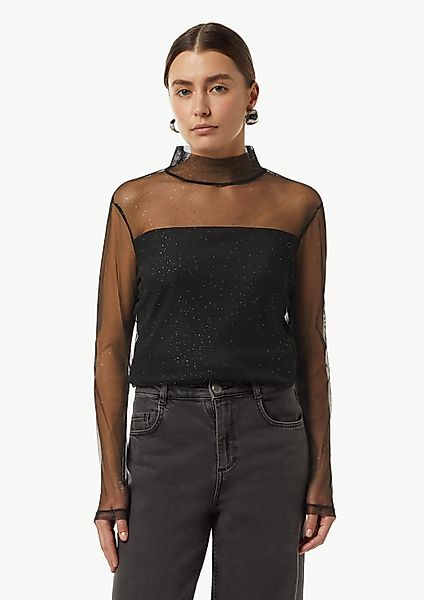 comma Langarmshirt T-Shirt Mesh-Longsleeve mit Glitzer-Details günstig online kaufen