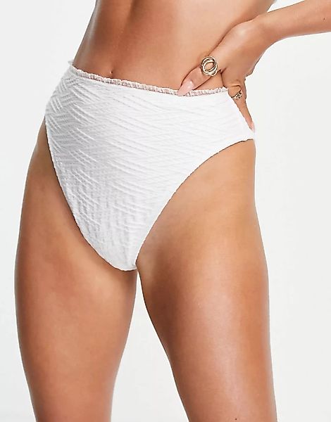 ASOS DESIGN – Strukturierte Bikinihose mit hohem Beinausschnitt, Rüschen un günstig online kaufen