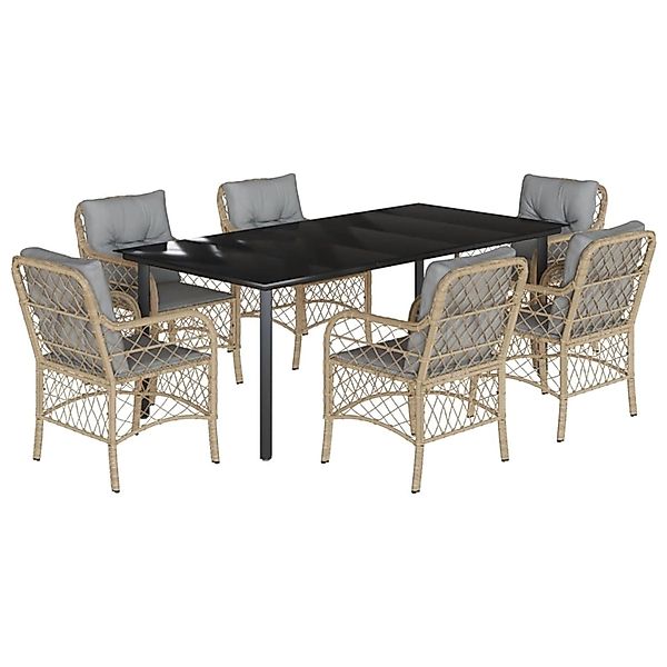 vidaXL 7-Tlg Garten-Essgruppe mit Kissen Beigemischung Poly Rattan 3212164 günstig online kaufen