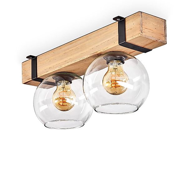 hofstein Deckenleuchte Deckenlampe aus Metall/Holz/Glas in günstig online kaufen