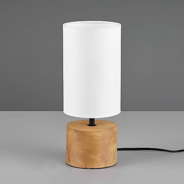 Tischleuchte Woody, Holz/Textil, Zylinder, weiß günstig online kaufen