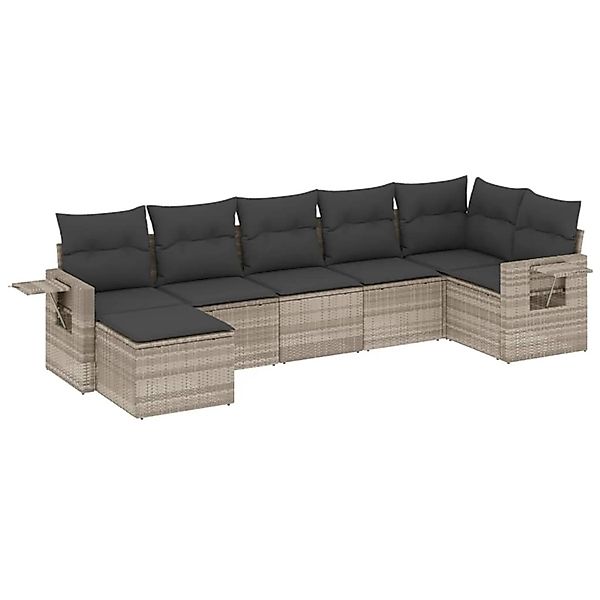 vidaXL 7-Tlg Garten-Sofagarnitur mit Kissen Hellgrau Poly Rattan 3252819 günstig online kaufen