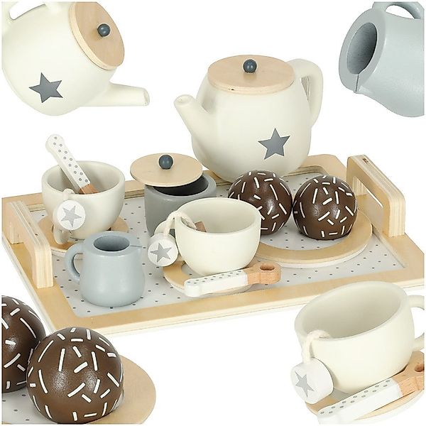 Ikonka Spielküche Holz-Teeservice Kinder Rollenspiel Set, günstig online kaufen