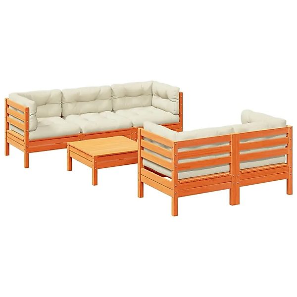 vidaXL 6-Tlg Garten-Sofagarnitur mit Kissen Wachsbraun Kiefernholz 3299294 günstig online kaufen