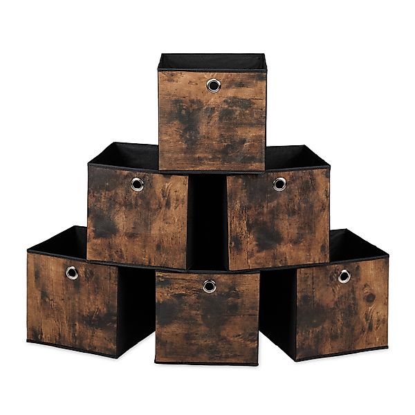 relaxdays Aufbewahrungsbox Stoff Aufbewahrungsbox Holzoptik 6er günstig online kaufen