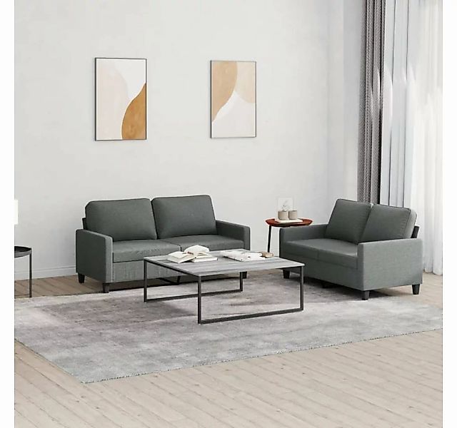 vidaXL Sofa 2-tlg. Sofagarnitur mit Kissen Dunkelgrau Stoff günstig online kaufen