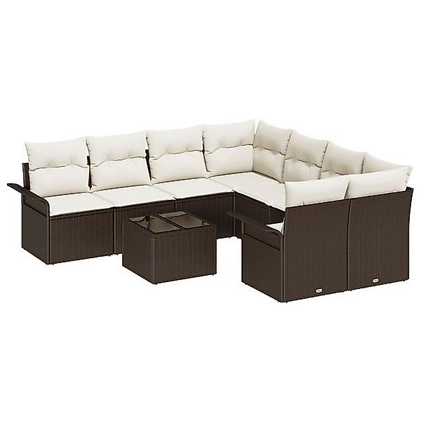 vidaXL Loungesofa 9-tlg. Garten-Sofagarnitur mit Kissen Braun Poly Rattan, günstig online kaufen