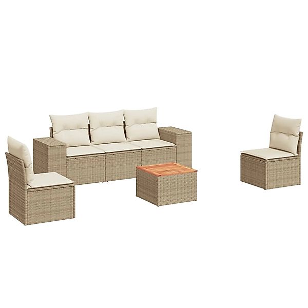 vidaXL 6-Tlg Garten-Sofagarnitur mit Kissen Beige Poly Rattan 3225386 günstig online kaufen