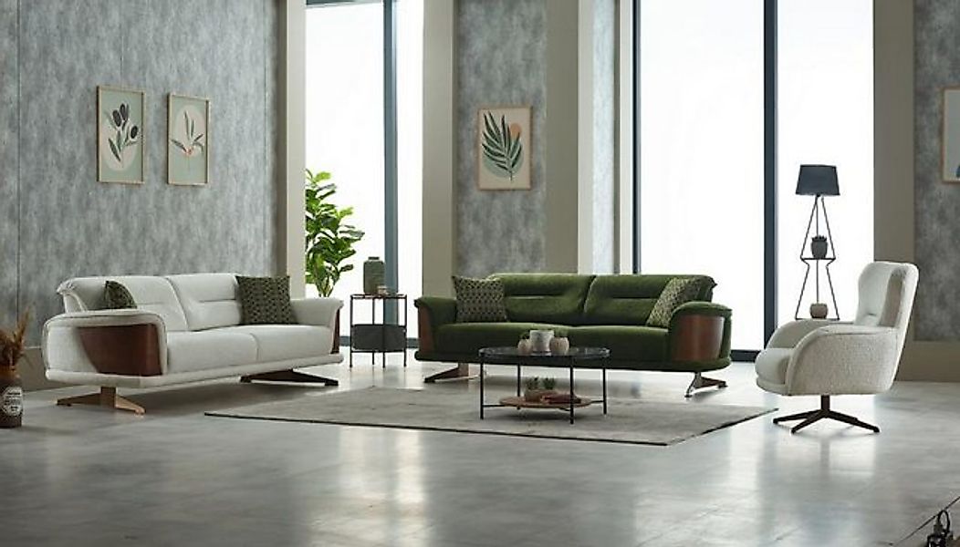 JVmoebel Sofa Sofagarnitur Polstersofa Dreisitzer Sessel Weiß Grün Couch St günstig online kaufen