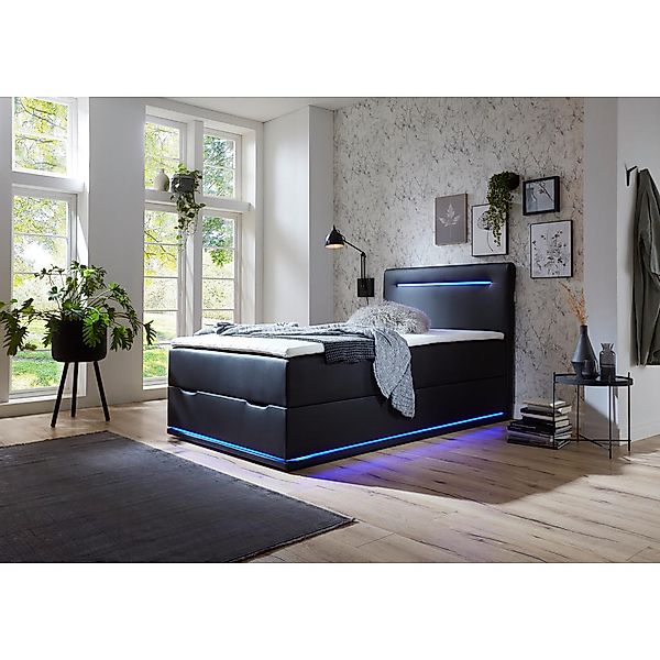 Boxspringbett Sunshine schwarz Kunstleder Liegefläche B/L: ca. 140x200 cm günstig online kaufen