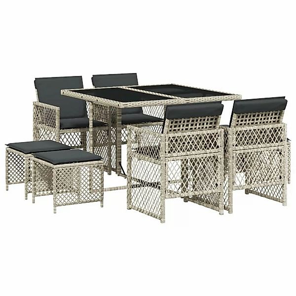 vidaXL 9-tlg Garten-Essgruppe mit Kissen Hellgrau Poly Rattan Modell 21 günstig online kaufen
