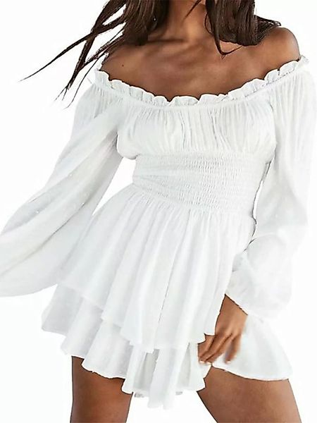 FIDDY Blusenkleid Spitzenkleid Strandkleid Damen Swing Kleid Trägerloses Kn günstig online kaufen