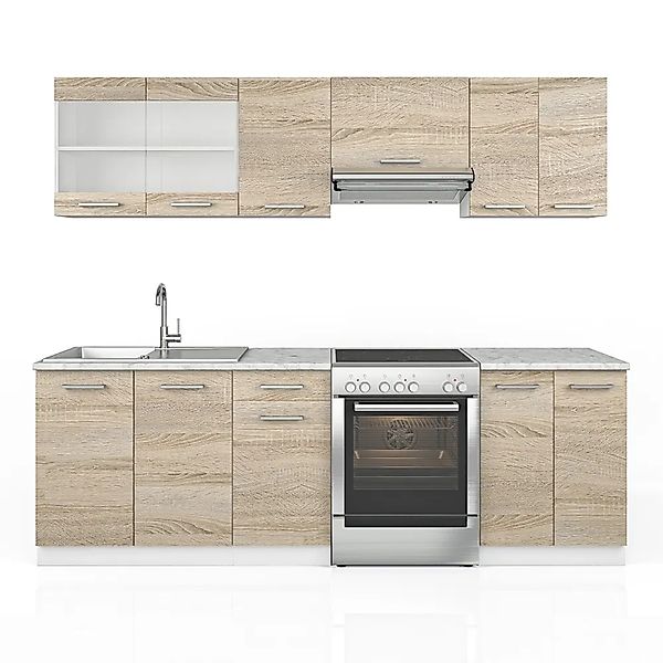 Vicco Winkelküche Rick, Weiß/Sonoma, 267 x 167 cm, AP Marmor günstig online kaufen