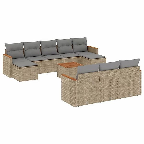 vidaXL 11-Tlg Garten-Sofagarnitur mit Kissen Beige Poly Rattan 3226423 günstig online kaufen