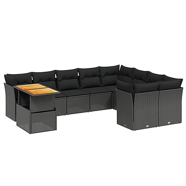 vidaXL 10-Tlg Garten-Sofagarnitur mit Kissen Schwarz Poly Rattan 3271013 günstig online kaufen