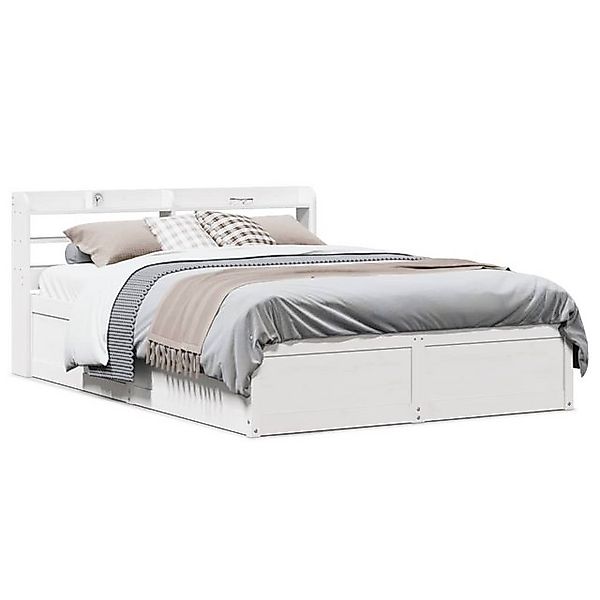 vidaXL Bett, Massivholzbett mit Kopfteil Weiß 140x190 cm Kiefer günstig online kaufen