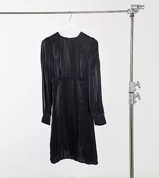 Y.A.S Tall – Shine – Seidig glänzendes Minikleid mit Spitze in Schwarz günstig online kaufen