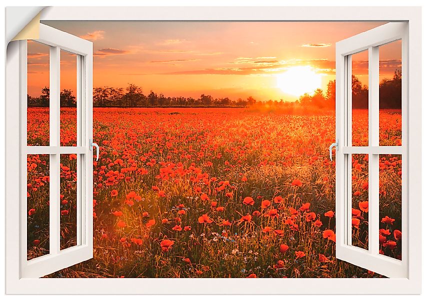 Artland Wandbild »Fensterblick Mohnblumenfeld«, Blumen, (1 St.), als Leinwa günstig online kaufen