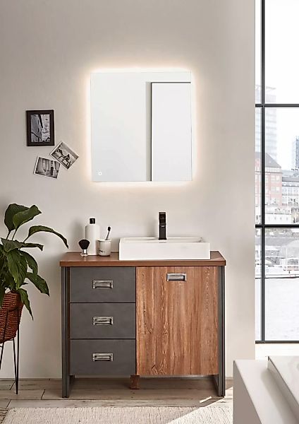Home affaire Badmöbel-Set "Detroit, Bad im Industrialdesign, inkl. LED, 2-t günstig online kaufen