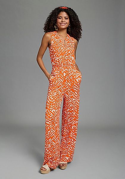 Laura Scott Jumpsuit mit sommerlichem Muster, modisch weites Bein und Knopf günstig online kaufen