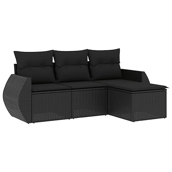 vidaXL 4-Tlg Garten-Sofagarnitur mit Kissen Schwarz Poly Rattan 3221264 günstig online kaufen