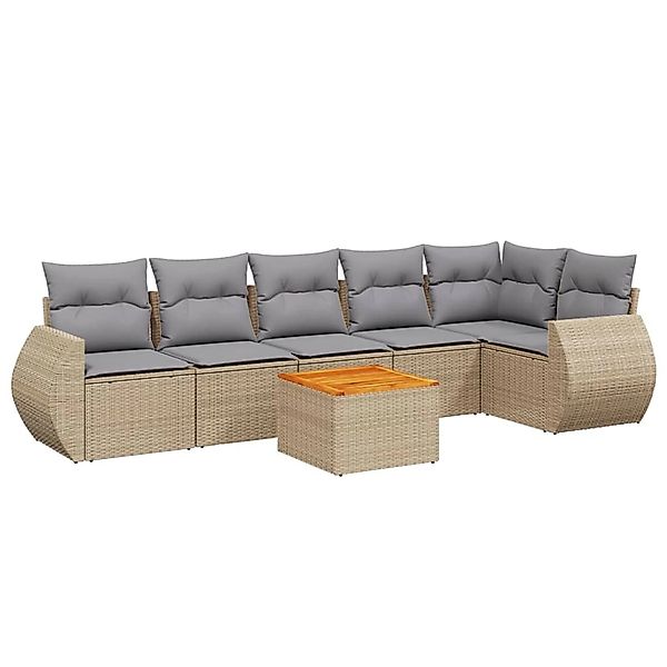 vidaXL 7-Tlg Garten-Sofagarnitur mit Kissen Beige Poly Rattan 3257347 günstig online kaufen