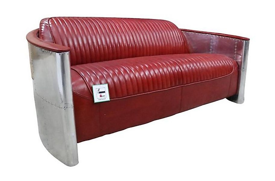 Xlmoebel Sofa Neues luxuriöses Vintage-Aluminium-Dreisitzer-Sofa aus Leder, günstig online kaufen