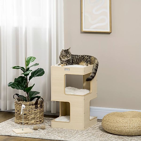 PawHut Katzenhöhle  3-stufiger Katzenschrank mit Kissen, Indoor Katzenhaus, günstig online kaufen