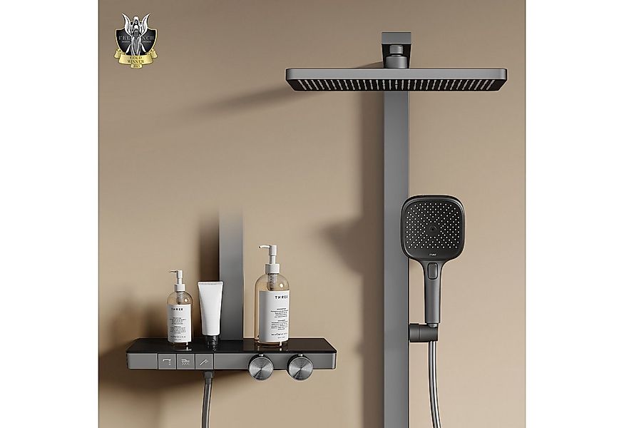 EMKE Duschsystem mit Thermostat Regendusche und Handbrause Messing Duschsäu günstig online kaufen